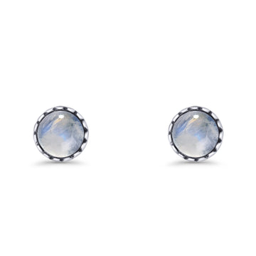 Round Moonstone Stud Earring Oxidized 925 Sterling Silver Wholesale